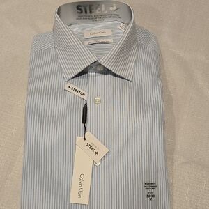 Calvin Klein Men's Light Blue Pinstripe Dress Shirt